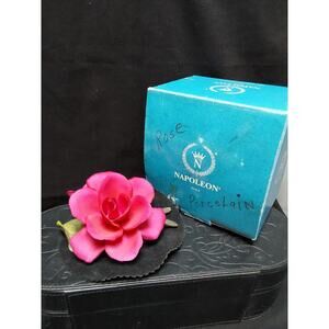 Napoleon Italy Porcelain Dark Rose sculpture Rose with foliage in box